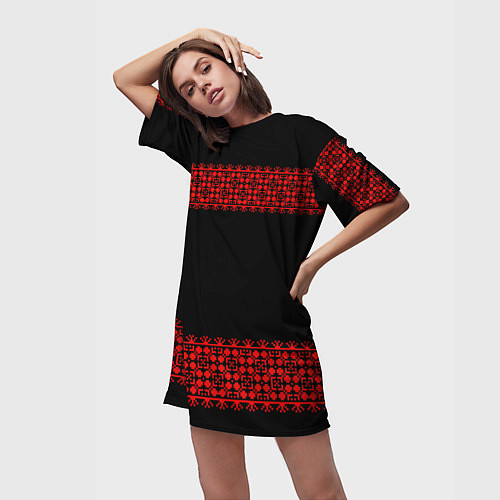 Женская длинная футболка Славянский орнамент (на чёрном) / 3D-принт – фото 3