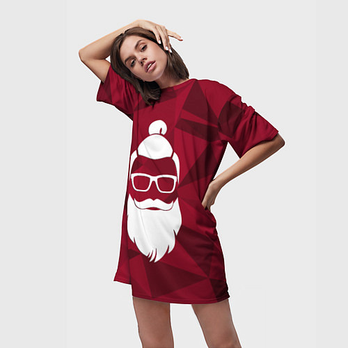 Женская длинная футболка Санта хипстер / 3D-принт – фото 3