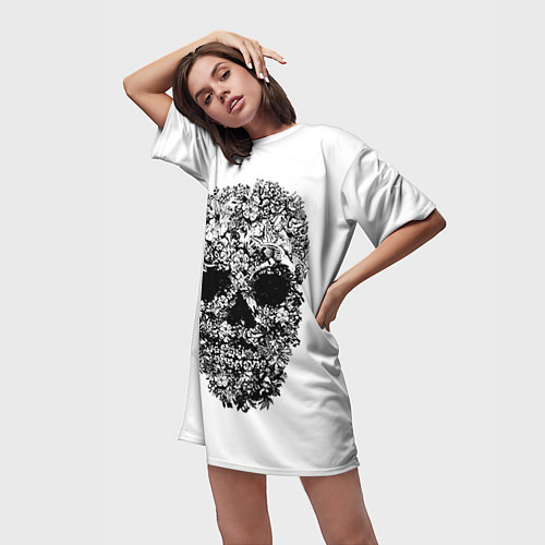 Женская длинная футболка Череп / 3D-принт – фото 3