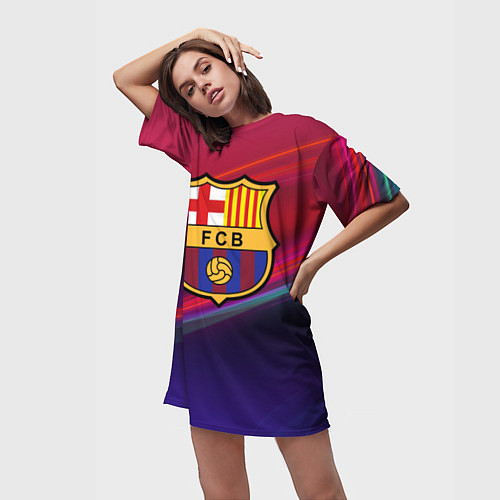 Женская длинная футболка ФК Барселона / 3D-принт – фото 3