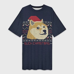 Футболка женская длинная Doge Such Christmas, цвет: 3D-принт