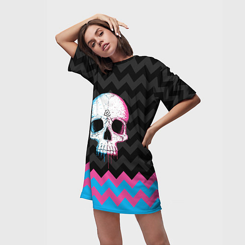 Женская длинная футболка Colored Skull / 3D-принт – фото 3