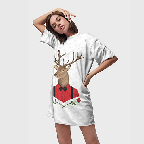Женская длинная футболка Christmas Deer / 3D-принт – фото 3