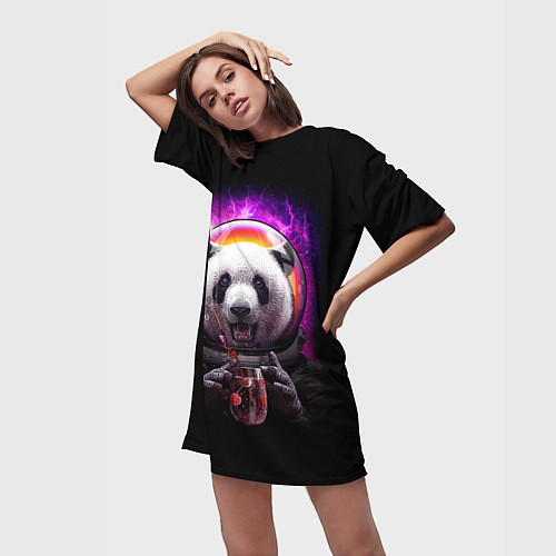 Женская длинная футболка Panda Cosmonaut / 3D-принт – фото 3