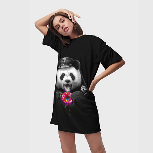 Женская длинная футболка Donut Panda / 3D-принт – фото 3