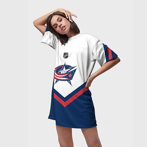 Женская длинная футболка NHL: Columbus Blue Jackets / 3D-принт – фото 3