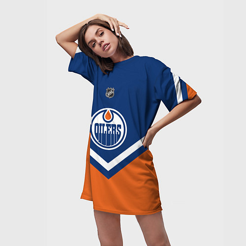 Женская длинная футболка NHL: Edmonton Oilers / 3D-принт – фото 3