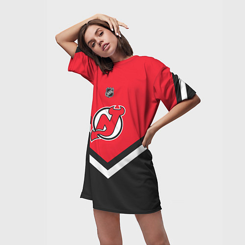 Женская длинная футболка NHL: New Jersey Devils / 3D-принт – фото 3