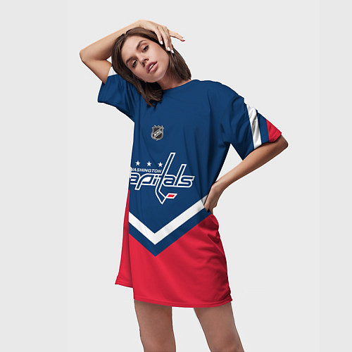 Женская длинная футболка NHL: Washington Capitals / 3D-принт – фото 3