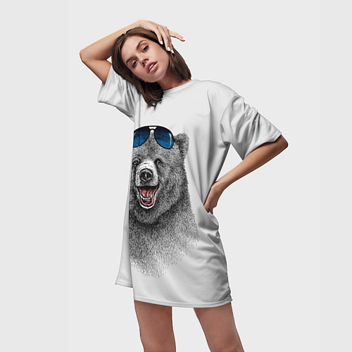 Женская длинная футболка Счастливый медведь / 3D-принт – фото 3