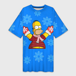 Женская длинная футболка Новогодний Гомер