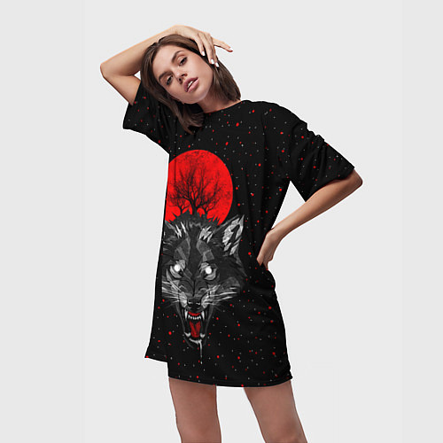 Женская длинная футболка Кровавая Луна / 3D-принт – фото 3