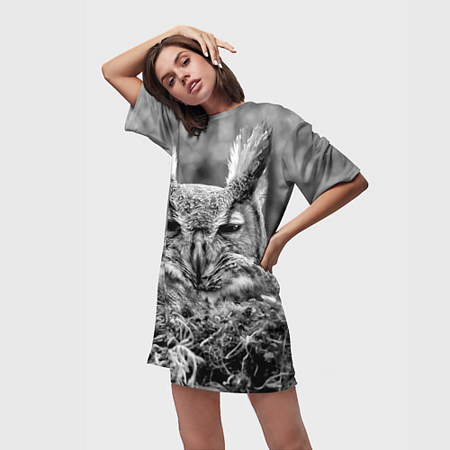 Женская длинная футболка Ночной филин / 3D-принт – фото 3