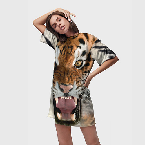 Женская длинная футболка Свирепый тигр / 3D-принт – фото 3