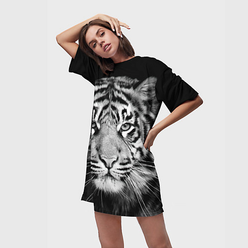 Женская длинная футболка Мордочка тигра / 3D-принт – фото 3