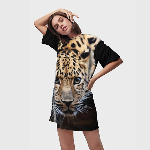 Женская длинная футболка Дикая кошка / 3D-принт – фото 3