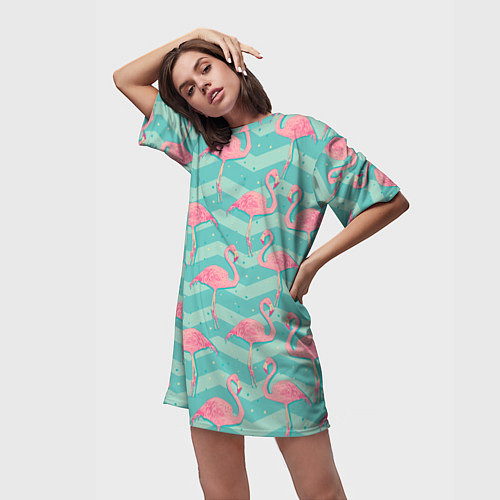 Женская длинная футболка Flamingo Pattern / 3D-принт – фото 3
