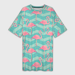 Футболка женская длинная Flamingo Pattern, цвет: 3D-принт