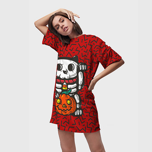 Женская длинная футболка Хэллоуинский кот / 3D-принт – фото 3