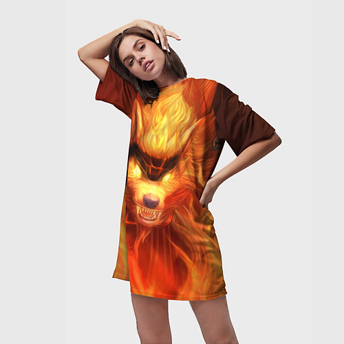 Женская длинная футболка Fire Wolf / 3D-принт – фото 3