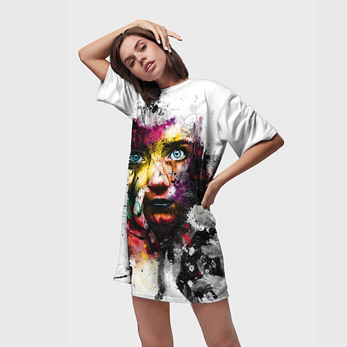 Женская длинная футболка Поп-арт, портрет девушки / 3D-принт – фото 3