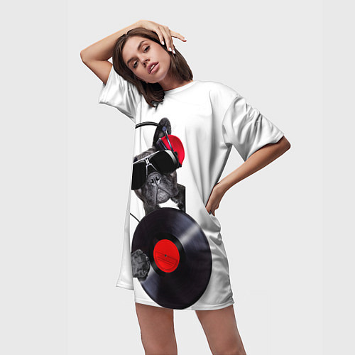 Женская длинная футболка DJ бульдог / 3D-принт – фото 3