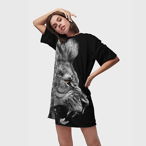 Женская длинная футболка Оскал льва / 3D-принт – фото 3