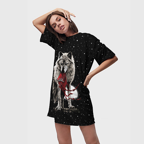 Женская длинная футболка Серый волк / 3D-принт – фото 3