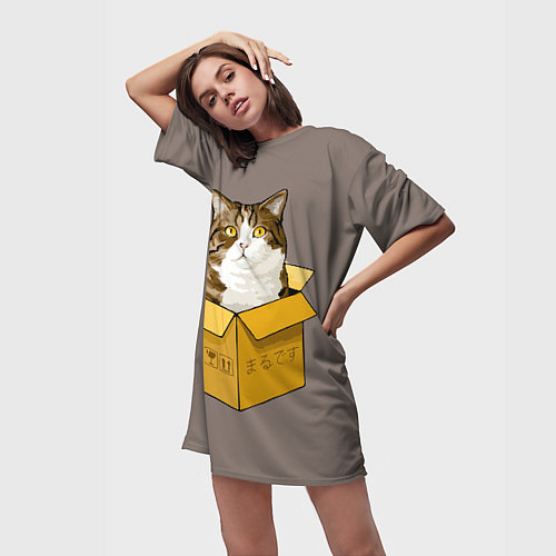 Женская длинная футболка Котик в коробке / 3D-принт – фото 3