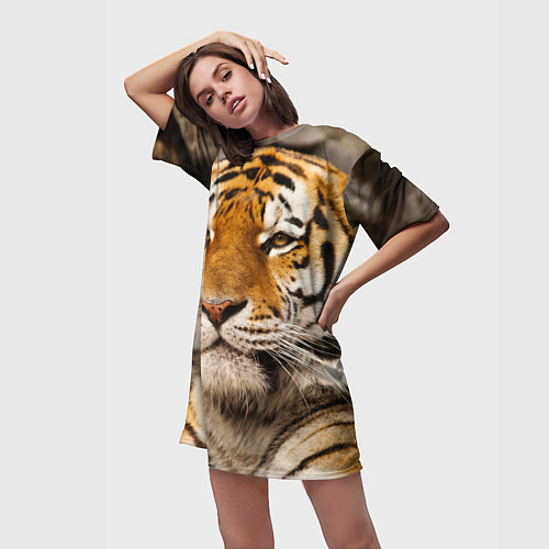 Женская длинная футболка Мудрый тигр / 3D-принт – фото 3