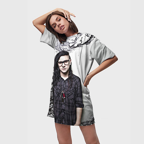 Женская длинная футболка Skrillex Boy / 3D-принт – фото 3