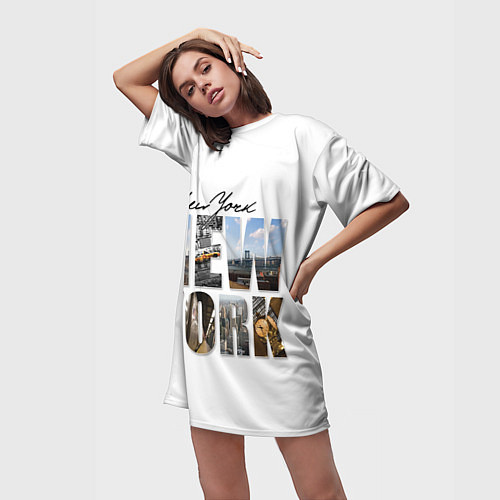 Женская длинная футболка Панорамы Нью Йорка / 3D-принт – фото 3