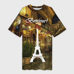Футболка женская длинная Bonjour - Paris, цвет: 3D-принт