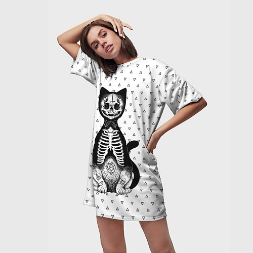 Женская длинная футболка Готический кот / 3D-принт – фото 3