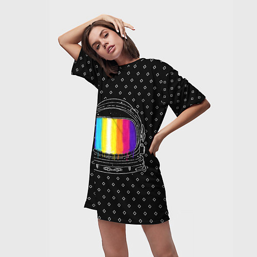 Женская длинная футболка Цветной астронавт / 3D-принт – фото 3