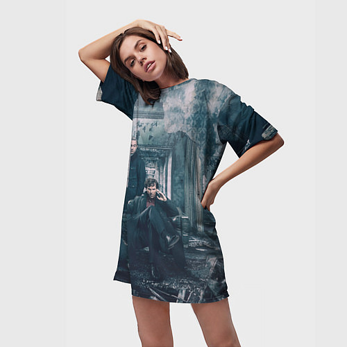 Женская длинная футболка Шерлок и Ватсон / 3D-принт – фото 3