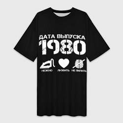 Футболка женская длинная Дата выпуска 1980, цвет: 3D-принт