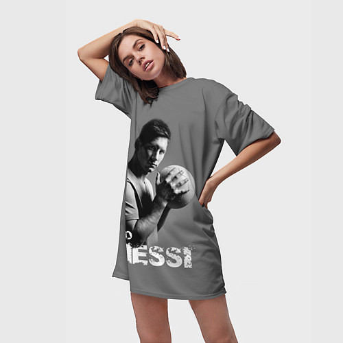 Женская длинная футболка Leo Messi / 3D-принт – фото 3