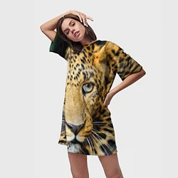 Футболка женская длинная Улыбка леопарда, цвет: 3D-принт — фото 2