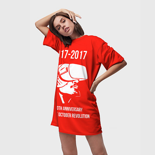 Женская длинная футболка 100 лет революции / 3D-принт – фото 3