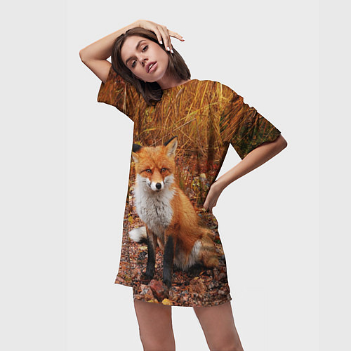 Женская длинная футболка Осенняя лиса / 3D-принт – фото 3