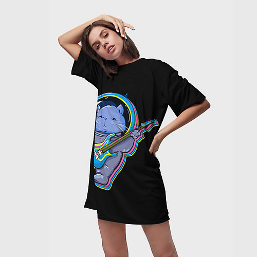 Женская длинная футболка Космокот / 3D-принт – фото 3