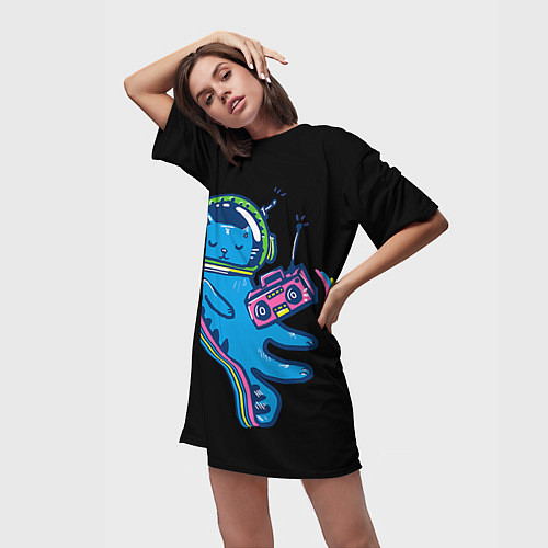Женская длинная футболка Космокот 1 / 3D-принт – фото 3