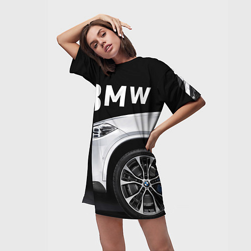 Женская длинная футболка BMW: White Style / 3D-принт – фото 3