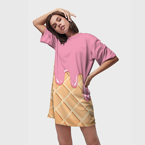 Женская длинная футболка Я Клубничный Рожок / 3D-принт – фото 3