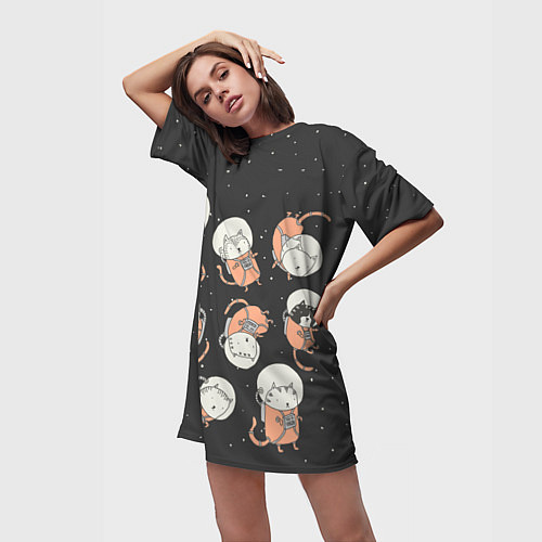 Женская длинная футболка Космические котики / 3D-принт – фото 3