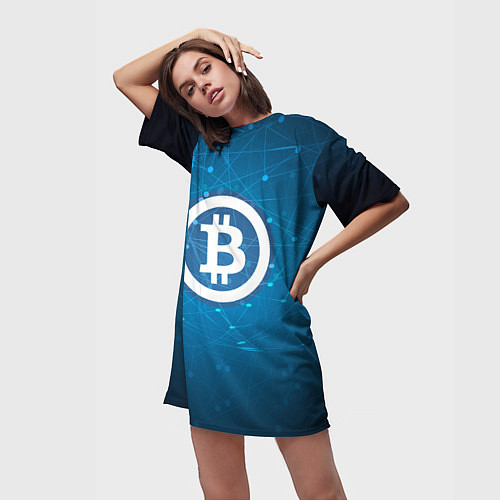 Женская длинная футболка Bitcoin Blue / 3D-принт – фото 3