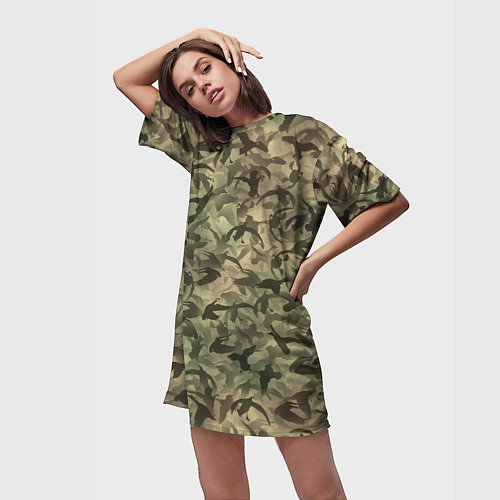Женская длинная футболка Камуфляж с утками / 3D-принт – фото 3