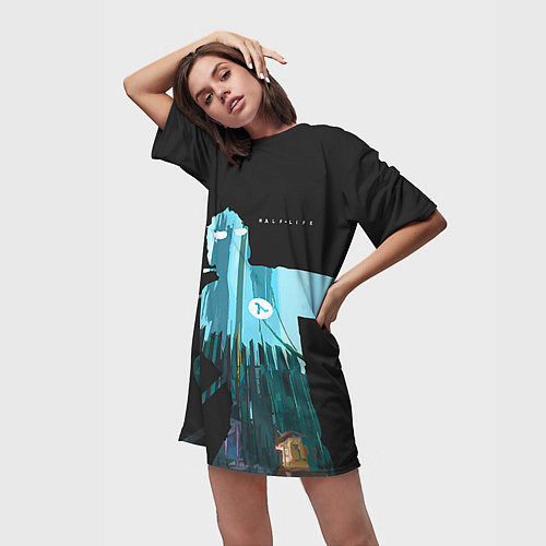 Женская длинная футболка Half-Life City / 3D-принт – фото 3