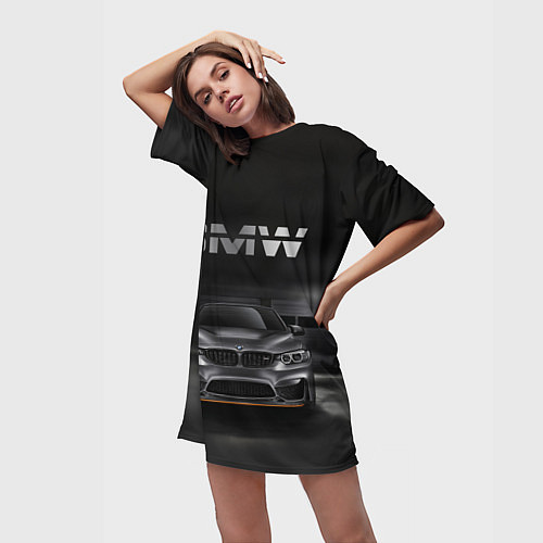 Женская длинная футболка BMW серебро / 3D-принт – фото 3
